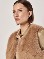 Apricot Brown Faux Fur Cropped Gilet - Image 5 of 5