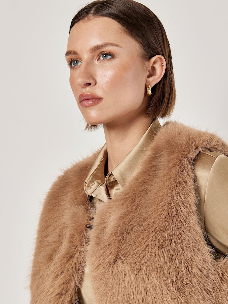 Apricot Brown Faux Fur Cropped Gilet - Image 5 of 5