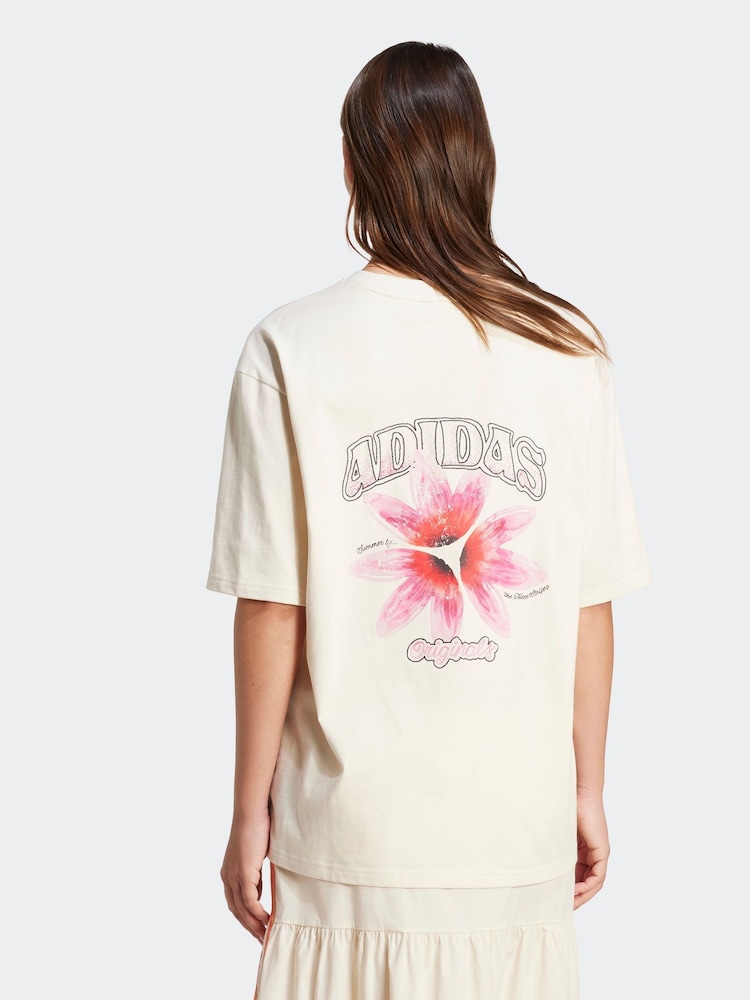 adidas Originals White Oversize Graphic 100% Cotton T-Shirt - Image 2 of 6
