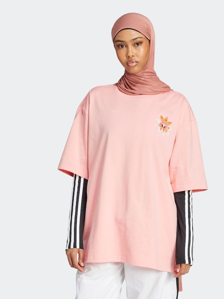 adidas Originals Pink Oversize Graphic 100% Cotton T-Shirt - Image 1 of 5