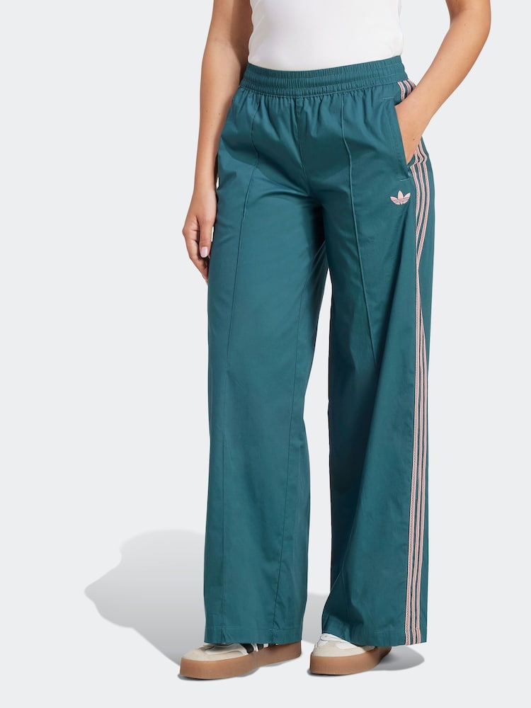 adidas Originals Green Crochet 3 Stripe Wide Leg Trousers - Image 1 of 5