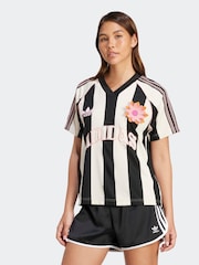 adidas Originals White/Black Loose Fit Crochet 3 Stripe T-Shirt - Image 1 of 6