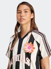 adidas Originals White/Black Loose Fit Crochet 3 Stripe T-Shirt - Image 4 of 6