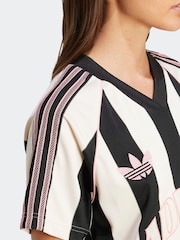 adidas Originals White/Black Loose Fit Crochet 3 Stripe T-Shirt - Image 5 of 6