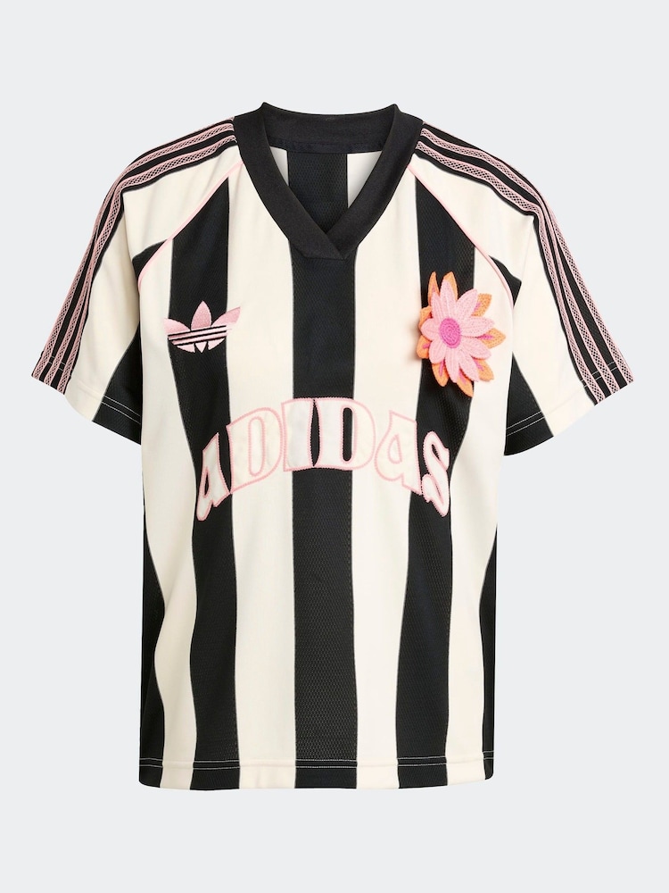 adidas Originals White/Black Loose Fit Crochet 3 Stripe T-Shirt - Image 6 of 6