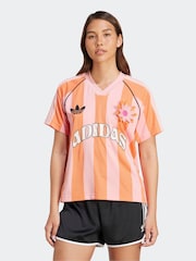 Rosa/naranja - adidas Originals Loose Fit Crochet 3 Stripe T-Shirt - Imagen 1 de 6