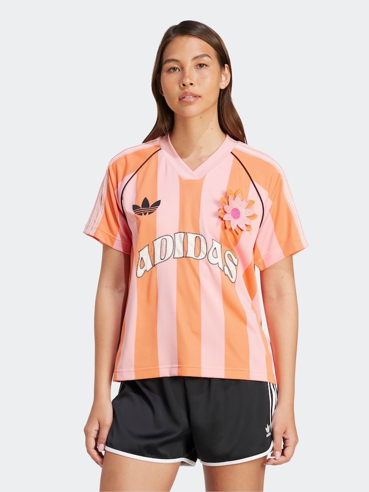 Rosa/naranja - adidas Originals Loose Fit Crochet 3 Stripe T-Shirt - Imagen 1 de 6