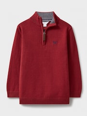 Crew Clothing Company Red 100% Cotton Heritage Half Zip Knit Sweatshirt - Image 1 of 3