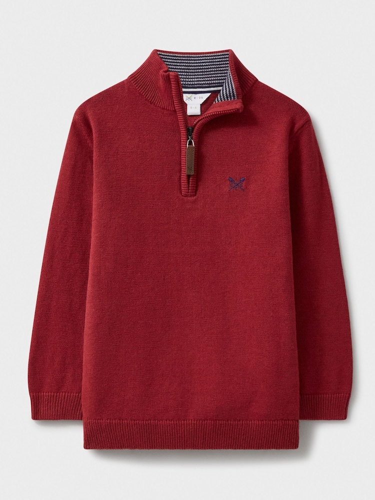 Crew Clothing Company Red 100% Cotton Heritage Half Zip Knit Sweatshirt - Image 1 of 3