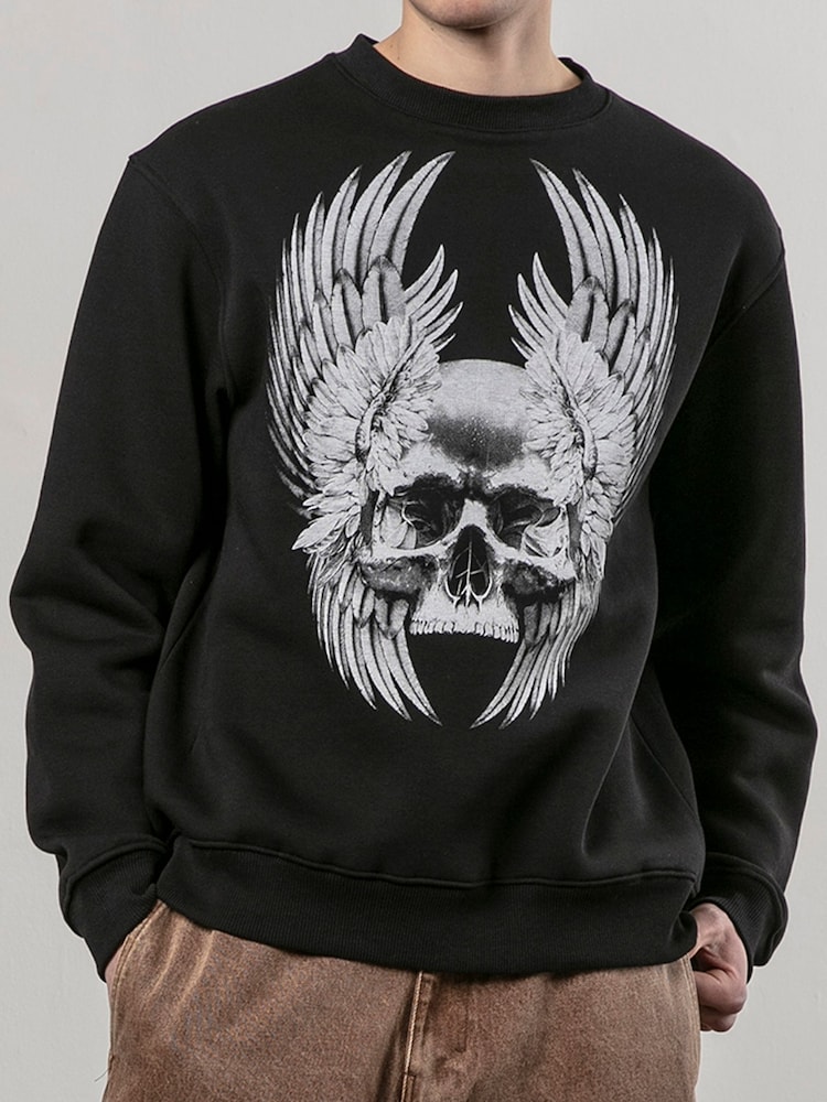 Religion Black Wings Skull 100% Cotton Sweater - Image 1 of 5