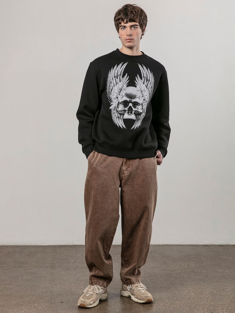 Religion Black Wings Skull 100% Cotton Sweater - Image 5 of 5