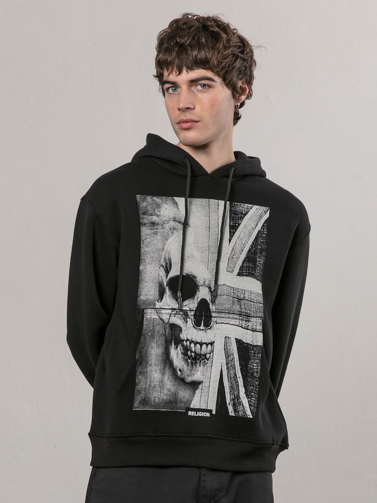 Religion Black 100% Cotton Union Jack Hoodie - Image 2 of 3 Religion Black 100% Cotton Union Jack Hoodie - Image 2 of 3