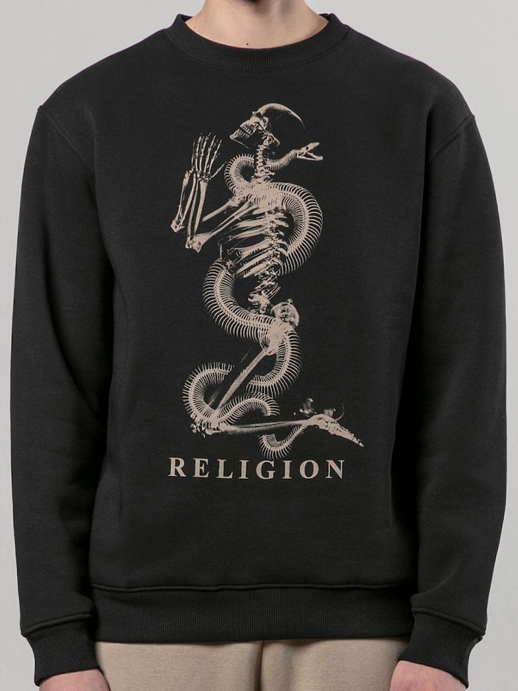 Religion Black 100% Cotton Xray Skel N Snake Sweater - Image 2 of 4 Religion Black 100% Cotton Xray Skel N Snake Sweater - Image 2 of 4