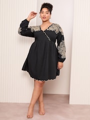 Friends Like These Black Embroidered Long Sleeve 100% Cotton Mini Dress - Image 1 of 4