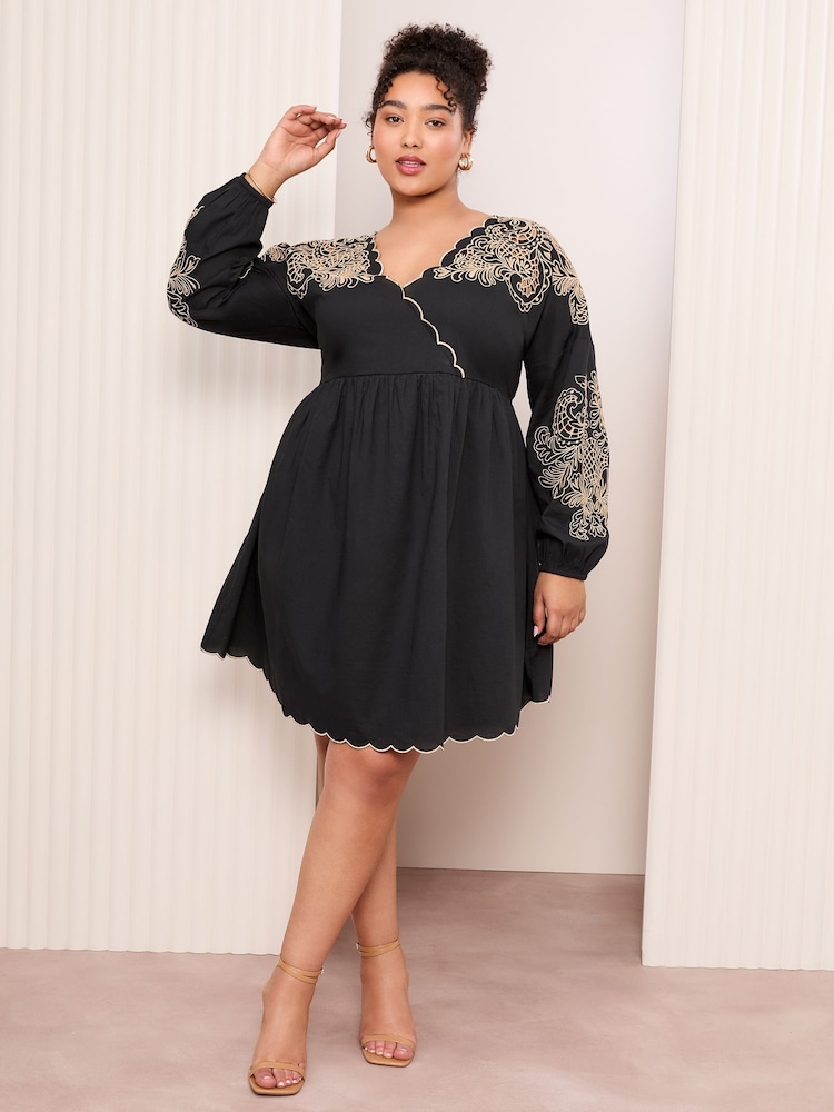 Friends Like These Black Embroidered Long Sleeve 100% Cotton Mini Dress - Image 1 of 4