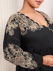 Friends Like These Black Embroidered Long Sleeve 100% Cotton Mini Dress - Image 2 of 4