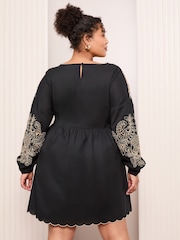 Friends Like These Black Embroidered Long Sleeve 100% Cotton Mini Dress - Image 4 of 4