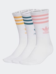 adidas Originals White/Green Mid Cut Crew Socks 3 Pack - Image 1 of 4