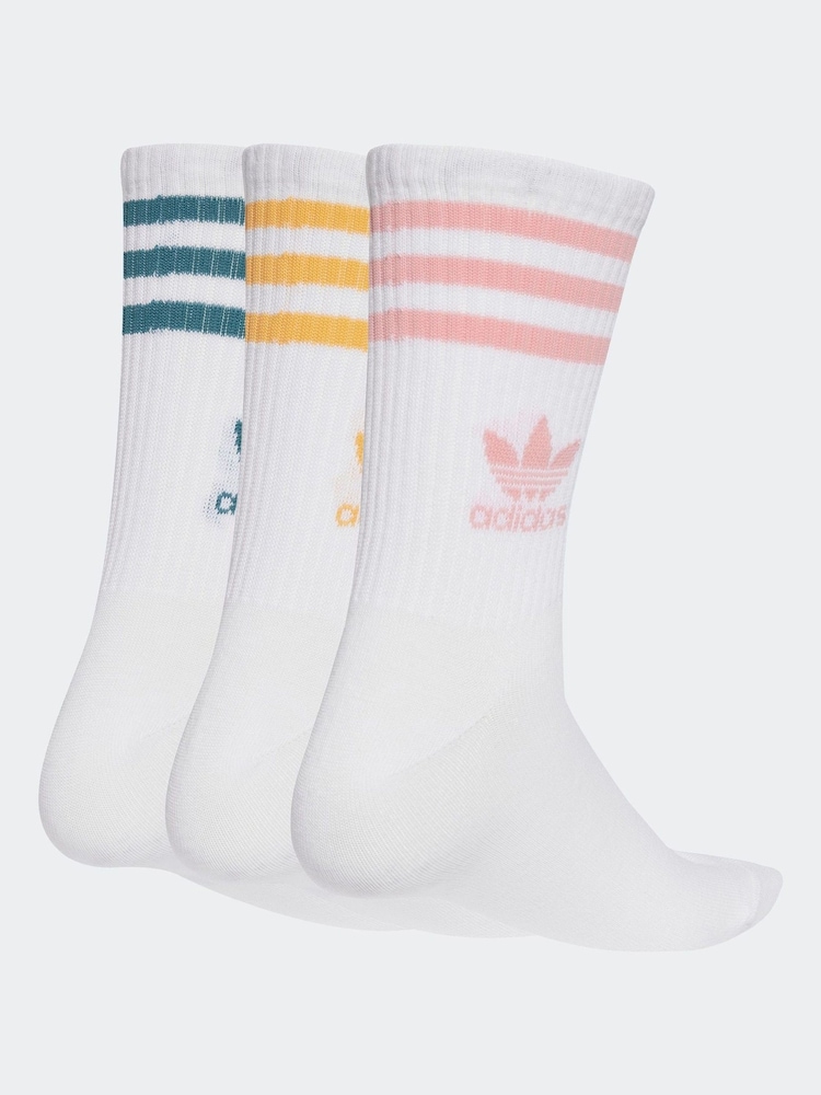 adidas Originals White/Green Mid Cut Crew Socks 3 Pack - Image 2 of 4