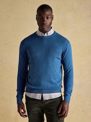 Joules Hillside Blue Crew Neck Knitted Jumper - Image 1 of 7