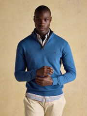 Joules Hillside Blue Quarter Zip Knitted Jumper - Image 1 of 7