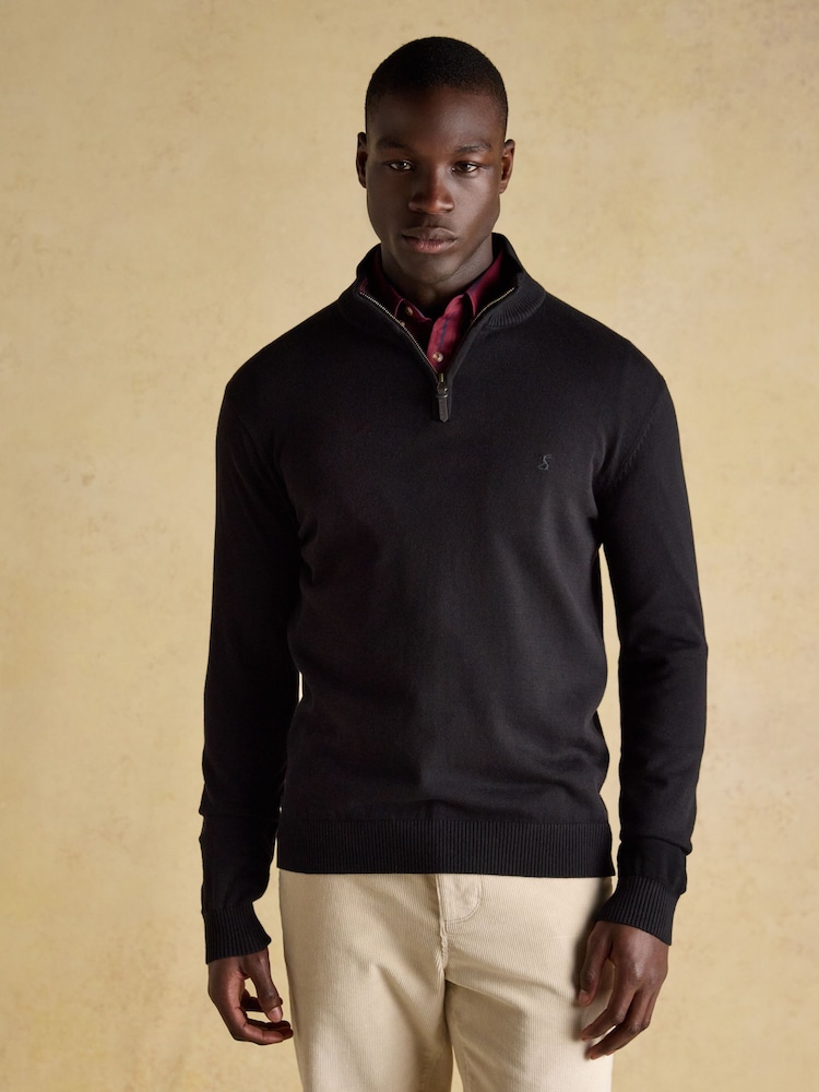 Joules Hillside Black Quarter Zip Knitted Jumper - Image 1 of 7 Joules Hillside Black Quarter Zip Knitted Jumper - Image 1 of 7