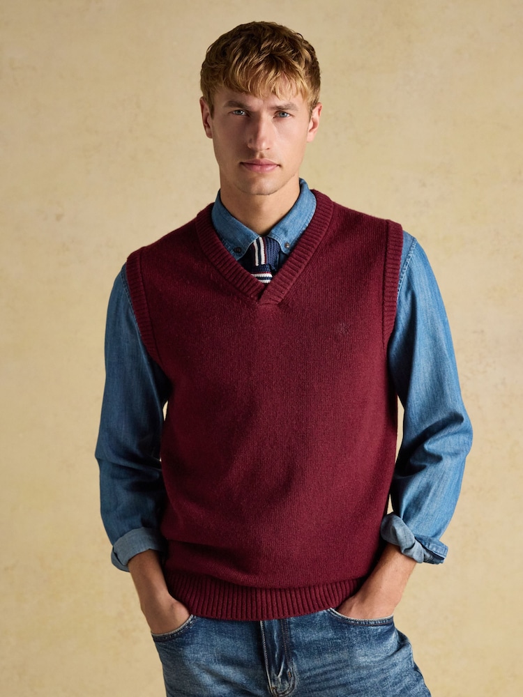 Joules Highland Burgundy Red Wool-Rich Knitted Tank Top - Image 1 of 8 Joules Highland Burgundy Red Wool-Rich Knitted Tank Top - Image 1 of 8