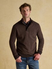Joules Highland Brown Button Quater Zip Jumper - Image 1 of 8