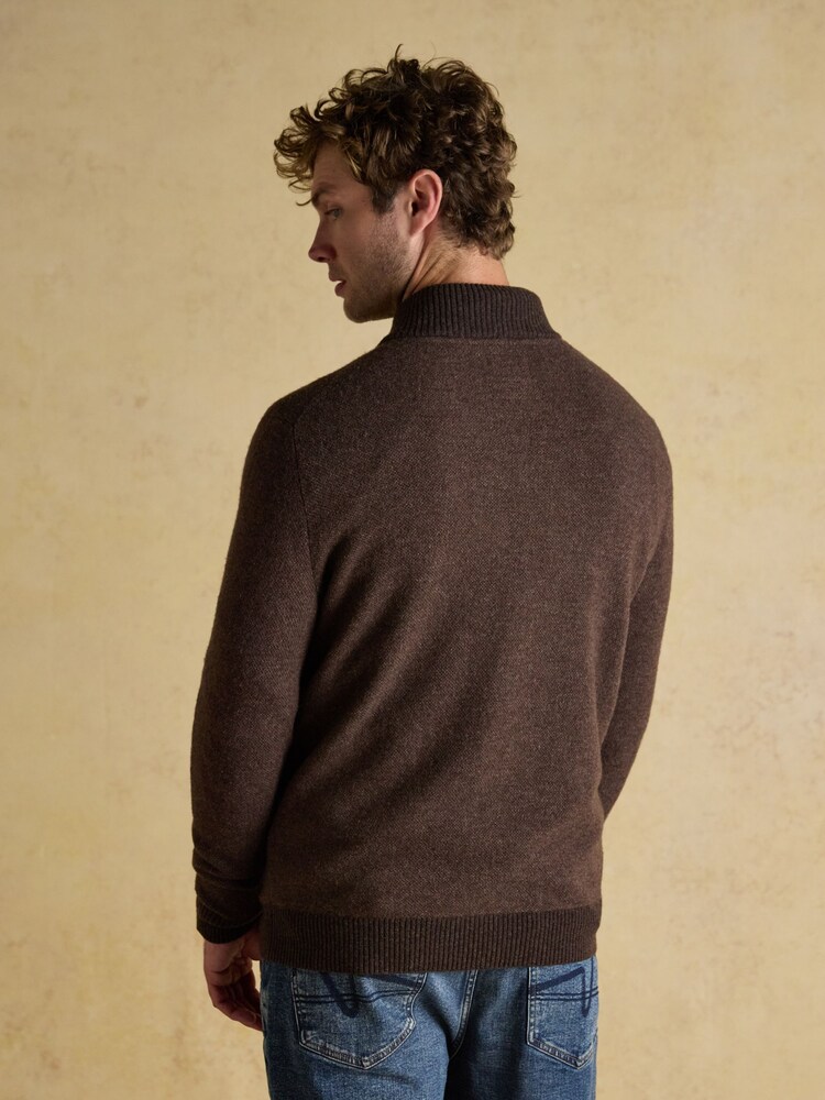 Joules Highland Brown Button Quater Zip Jumper - Image 2 of 8