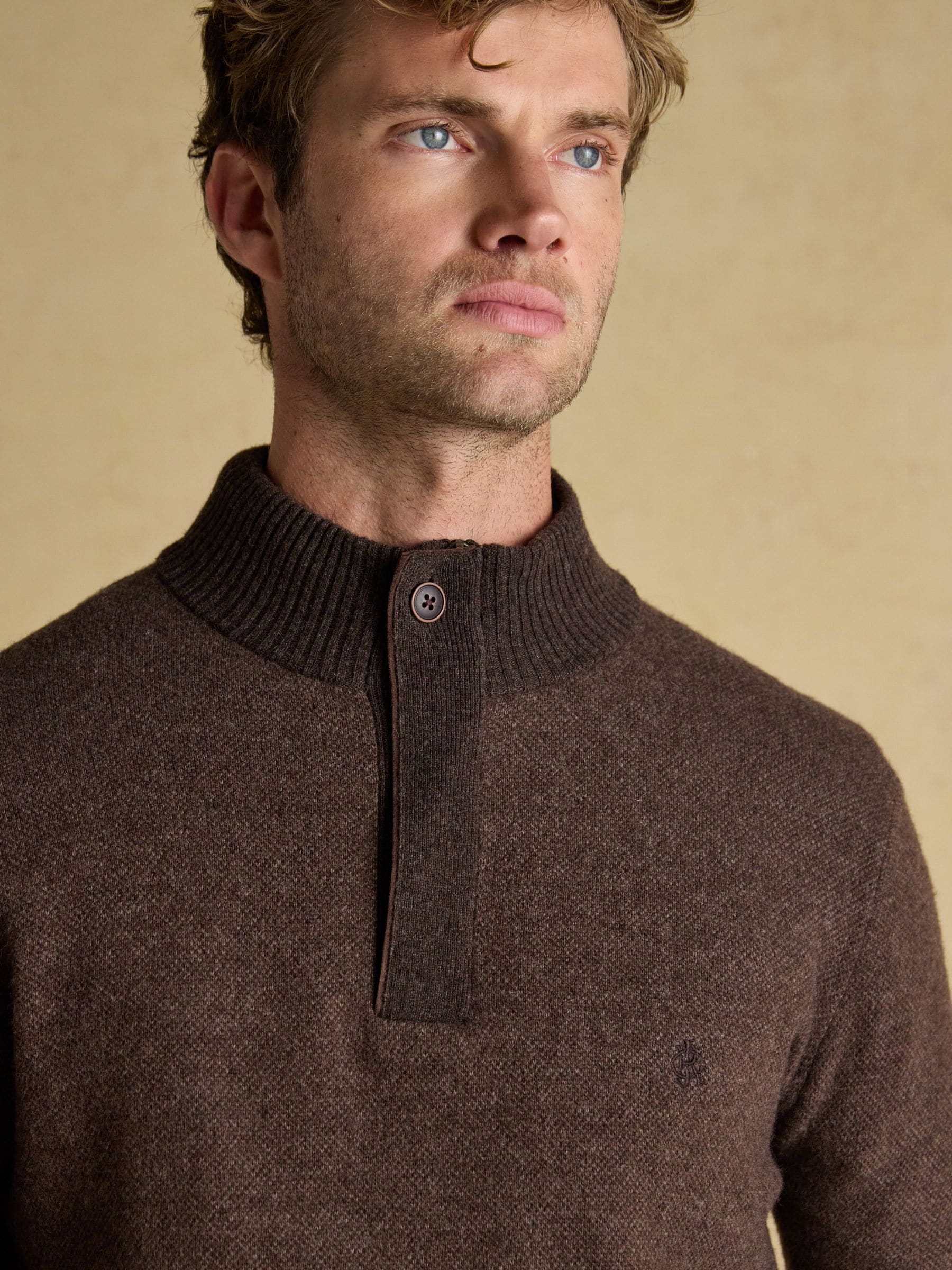 Buy Joules Highland Brown Wool-Rich Button Quarter Zip Jumper from