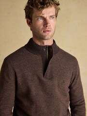 Joules Highland Brown Button Quater Zip Jumper - Image 7 of 8
