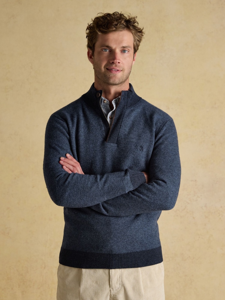 Joules Highland Blue Button Quater Zip Jumper - Image 1 of 6 Joules Highland Blue Button Quater Zip Jumper - Image 1 of 6