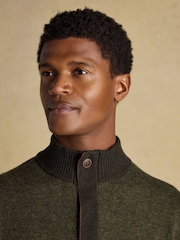 Joules Highland Dark Green Wool-Rich Button Quarter Zip Jumper - Image 4 of 10