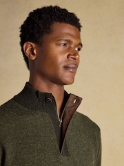 Joules Highland Dark Green Wool-Rich Button Quarter Zip Jumper - Image 6 of 10