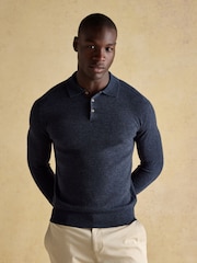 Joules Lambswool Sampson Navy Long Sleeve Knitted Polo Shirt - Image 1 of 9
