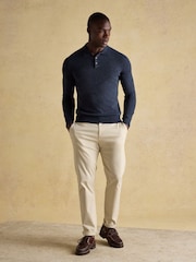 Joules Lambswool Sampson Navy Long Sleeve Knitted Polo Shirt - Image 3 of 9