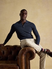 Joules Lambswool Sampson Navy Long Sleeve Knitted Polo Shirt - Image 5 of 9