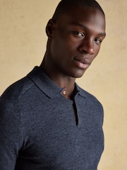 Joules Lambswool Sampson Navy Long Sleeve Knitted Polo Shirt - Image 6 of 9