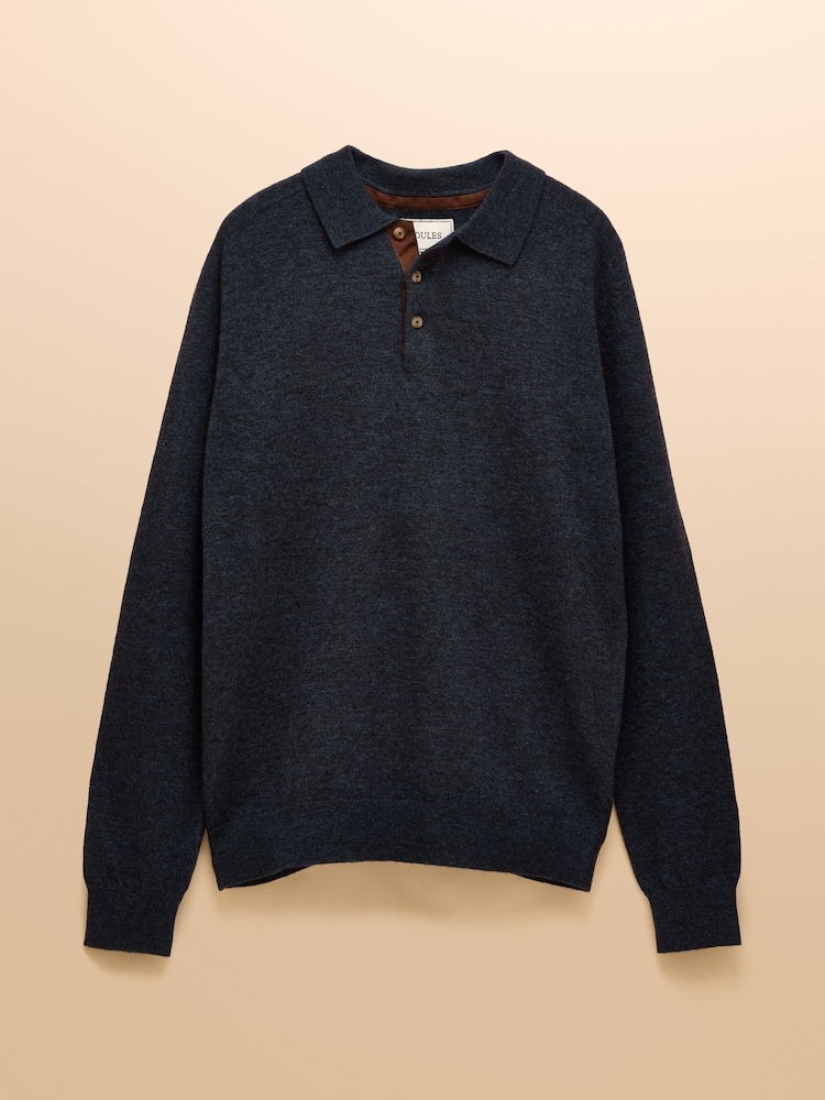 Joules Lambswool Sampson Navy Long Sleeve Knitted Polo Shirt - Image 9 of 9 Joules Lambswool Sampson Navy Long Sleeve Knitted Polo Shirt - Image 9 of 9