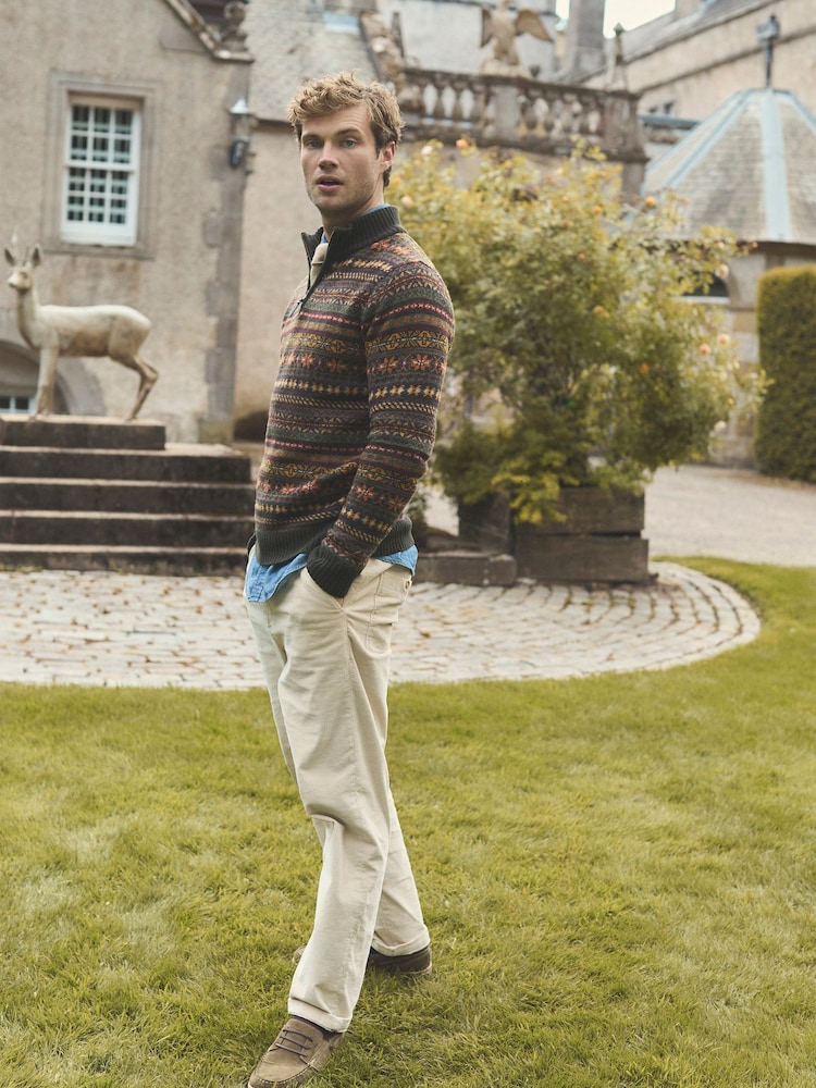 Milligan Wool-Rich Green Quarter Zip Fair Isle Jumper - Image 2 of 4 Milligan Wool-Rich Green Quarter Zip Fair Isle Jumper - Image 2 of 4