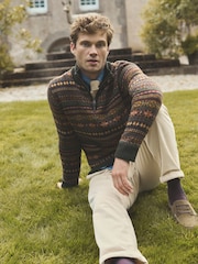 Milligan Wool-Rich Green Quarter Zip Fair Isle Jumper - Image 3 of 4
