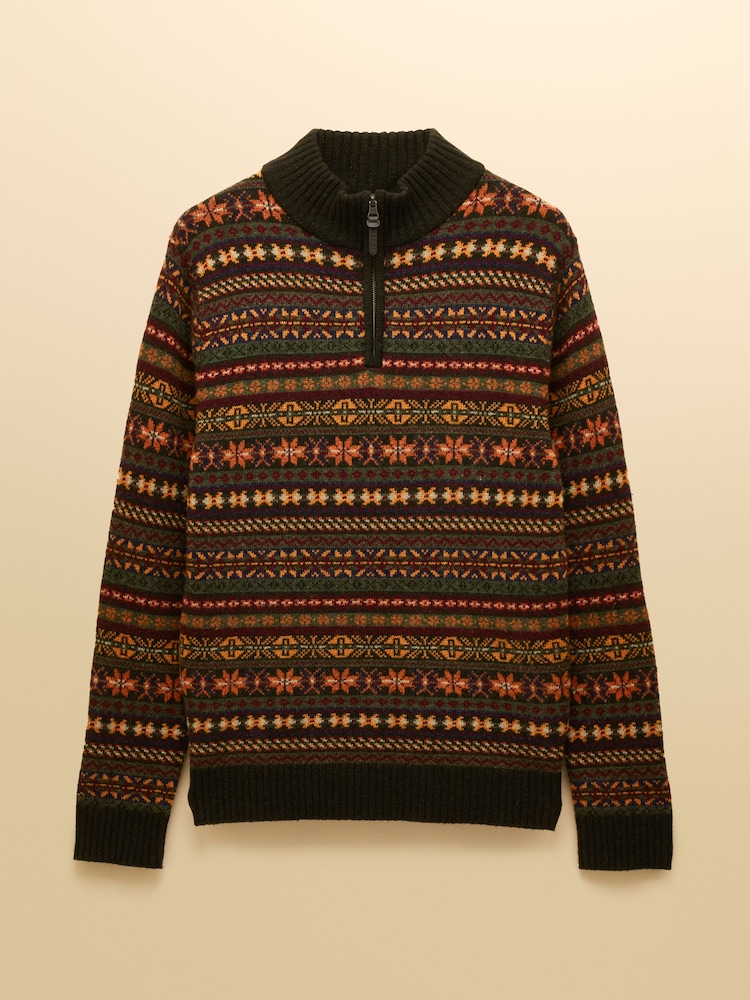 Milligan Wool-Rich Green Quarter Zip Fair Isle Jumper - Image 4 of 4 Milligan Wool-Rich Green Quarter Zip Fair Isle Jumper - Image 4 of 4