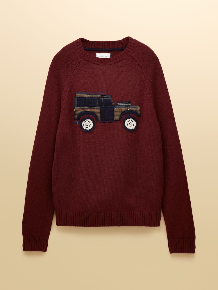 Joules 4x4 Burgundy Red Intarsia Crew Neck Jumper - Image 7 of 7
