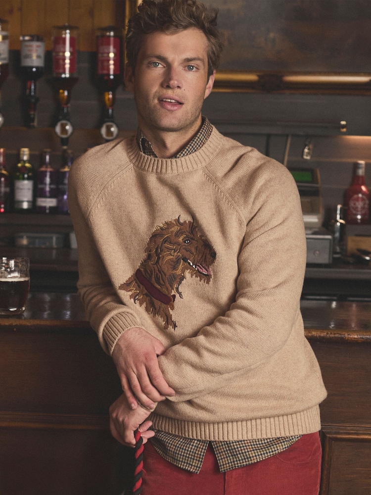 Irish Wolf Hound Oatmeal Crew Neck Jumper - Image 1 of 10 Irish Wolf Hound Oatmeal Crew Neck Jumper - Image 1 of 10
