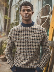 Ferguson Wool-Rich Oatmeal Houndstooth Jumper - Image 1 of 3