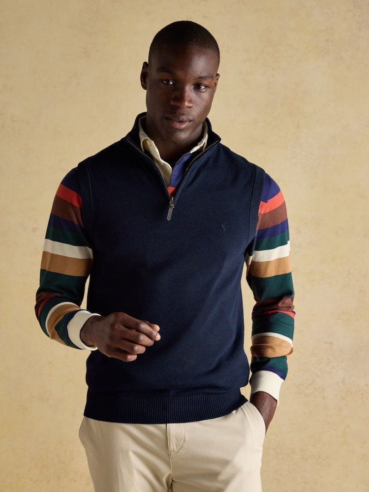 Hillside Navy Quarter Zip Knitted Tank Top - Image 1 of 8