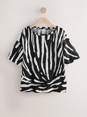 White/Black Zebra Print 100% Linen Premium Short Sleeve Crew Neck T-Shirt - Image 6 of 8