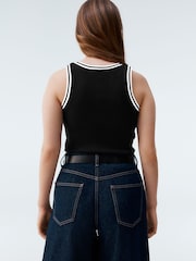 Black/White Ribbed Racer Tank Vest Sleeveless Top - Image 8 of 9