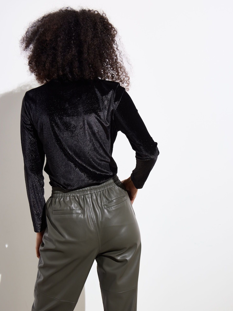 Oliver Bonas Black Velvet Glitter Long Sleeve Top - Image 2 of 8 Oliver Bonas Black Velvet Glitter Long Sleeve Top - Image 2 of 8