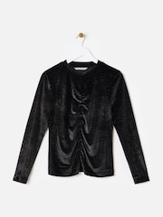 Oliver Bonas Black Velvet Glitter Long Sleeve Top - Image 3 of 8